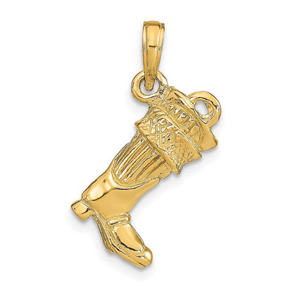 14K Gelbgold 3-D Feuerwehrstiefel-Anhänger, groß