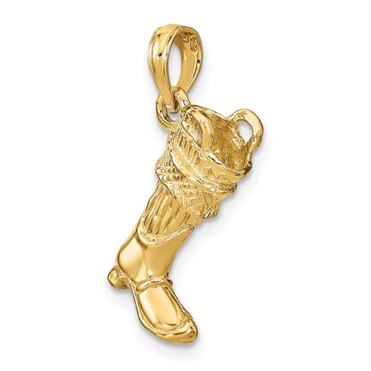14K Gelbgold 3-D Feuerwehrstiefel-Anhänger, groß