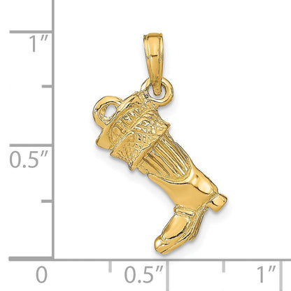 14K Gelbgold 3-D Feuerwehrstiefel-Anhänger, groß