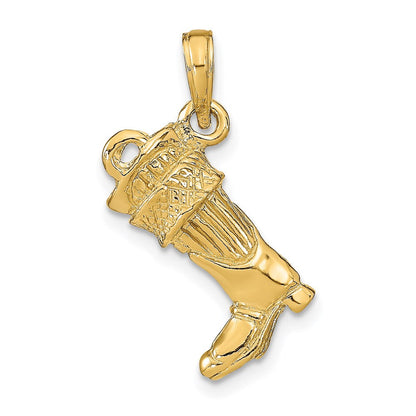 14K Gelbgold 3-D Feuerwehrstiefel-Anhänger, groß
