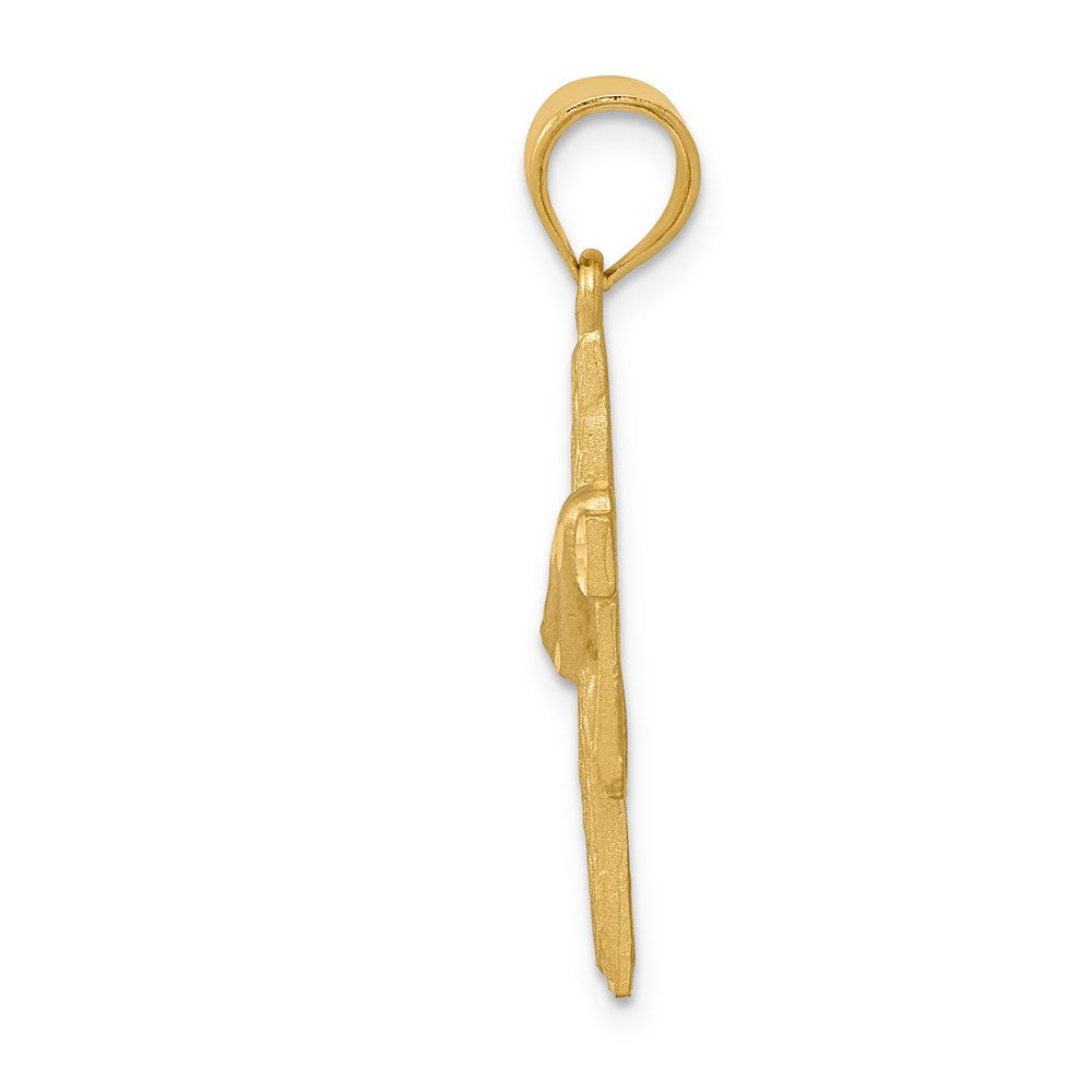 14K Gelbgold Kreuzanhänger mit satiniertem Faltendrapee