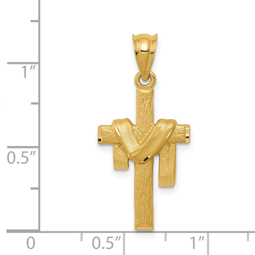 14K Gelbgold Kreuzanhänger mit satiniertem Faltendrapee