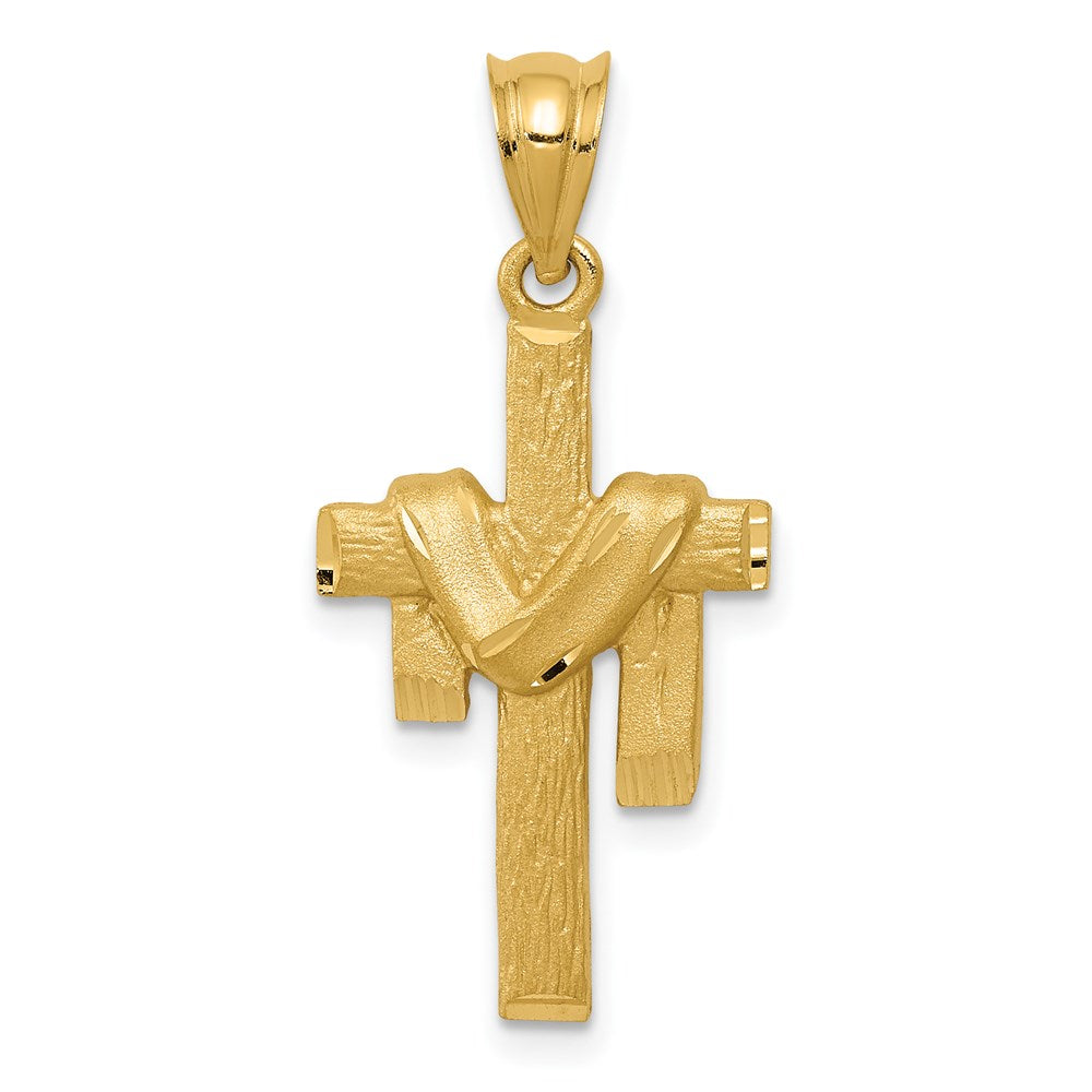 14K Gelbgold Kreuzanhänger mit satiniertem Faltendrapee
