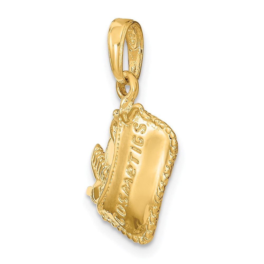 14K Gelbgold Satin 3-D Kosmetiktäschchen-Anhänger