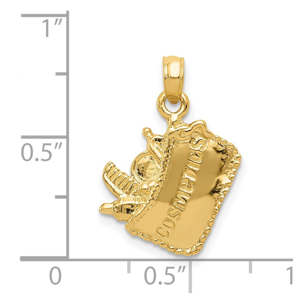 14K Gelbgold Satin 3-D Kosmetiktäschchen-Anhänger