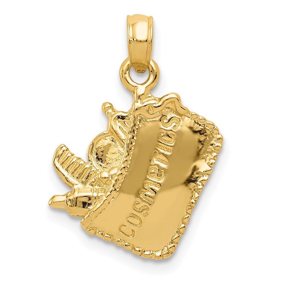 14K Gelbgold Satin 3-D Kosmetiktäschchen-Anhänger