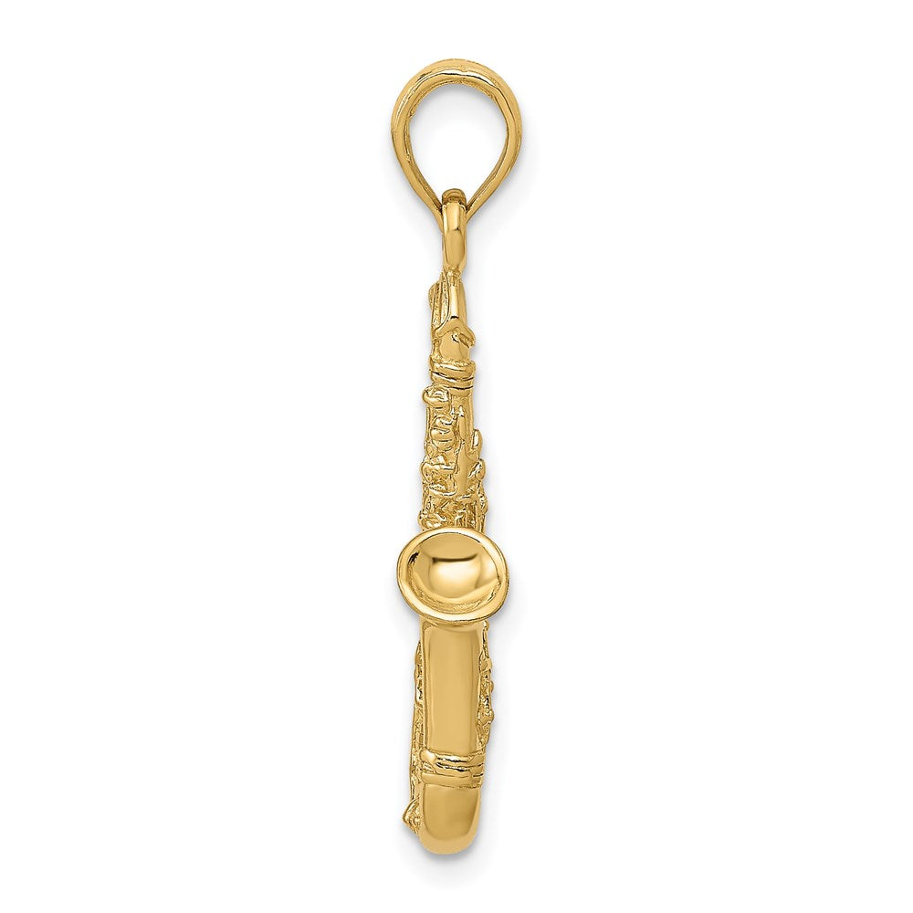 14K Gelbgold Solid Poliert 3-D Saxophon Charm