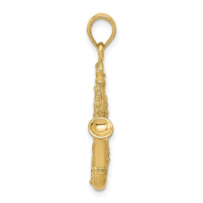 14K Gelbgold Solid Poliert 3-D Saxophon Charm