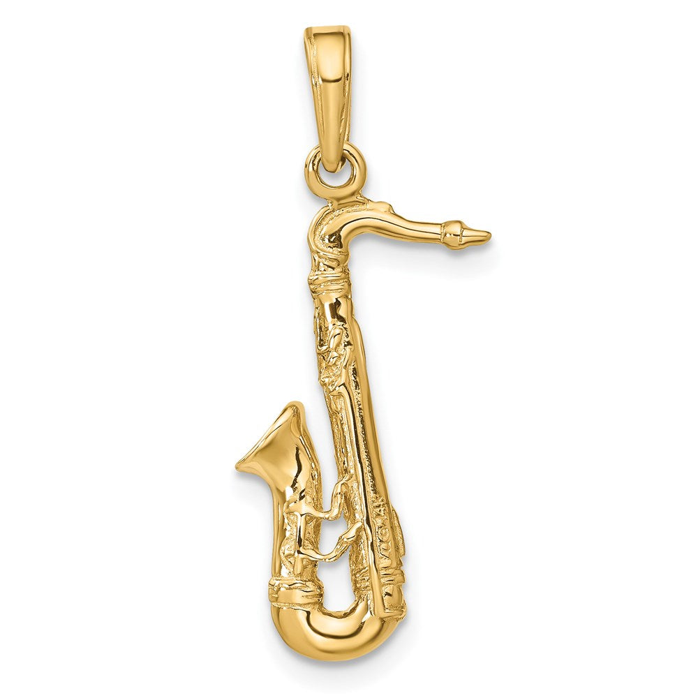 14K Gelbgold Solid Poliert 3-D Saxophon Charm