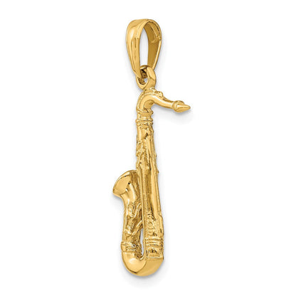 14K Gelbgold Solid Poliert 3-D Saxophon Charm