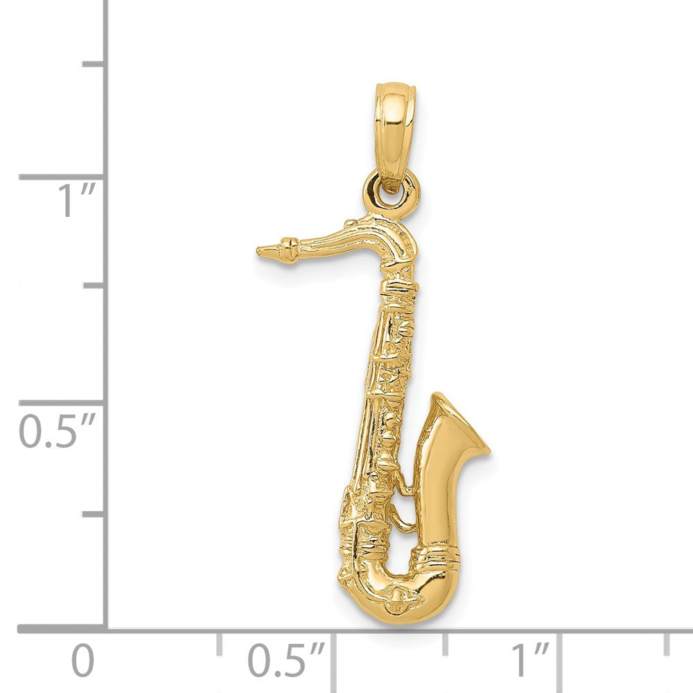 14K Gelbgold Solid Poliert 3-D Saxophon Charm