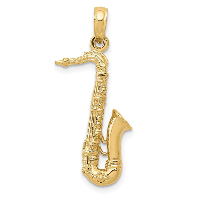 14K Gelbgold Solid Poliert 3-D Saxophon Charm