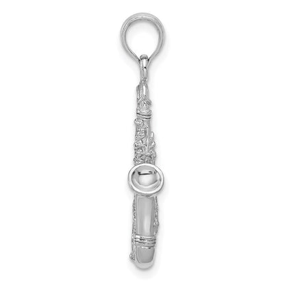 14K Weißgold Massiver Polierter 3-D Saxophon-Charm