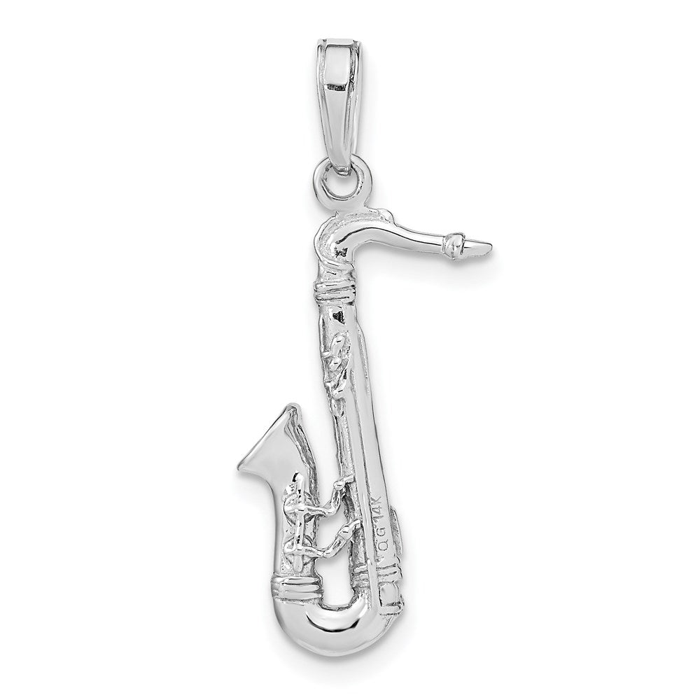 14K Weißgold massiver polierter 3-D-Saxophon-Charm