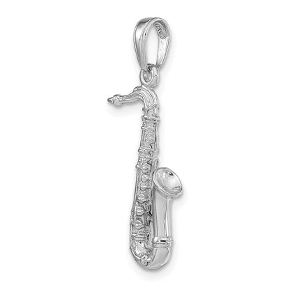 14K Weißgold massiver polierter 3-D-Saxophon-Charm
