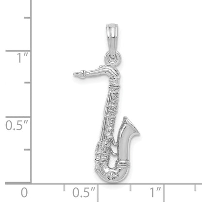 14K Weißgold Massiver Polierter 3-D Saxophon-Charm