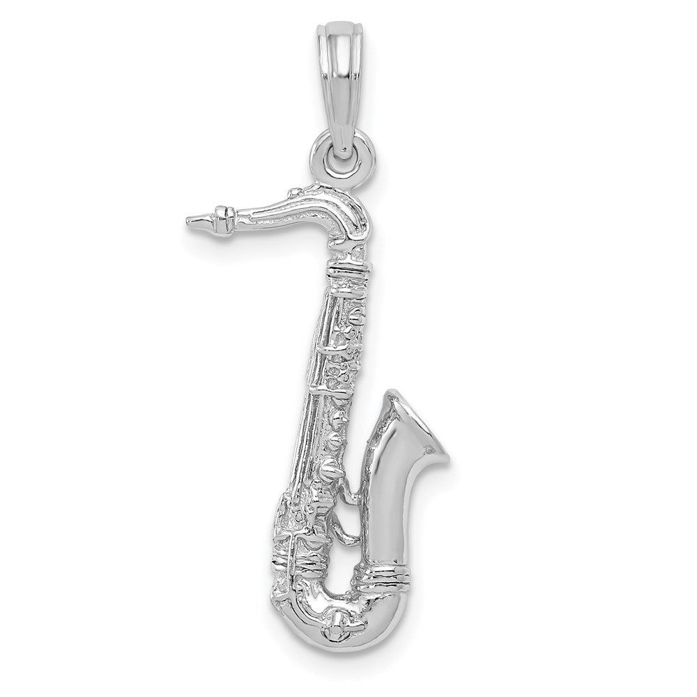 14K Weißgold Massiver Polierter 3-D Saxophon-Charm