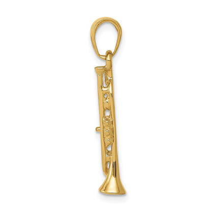 14K Gelbgold massiver, polierter 3-D-Trompeten-Anhänger