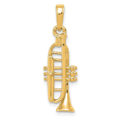 14K Gelbgold massiver, polierter 3-D-Trompeten-Anhänger