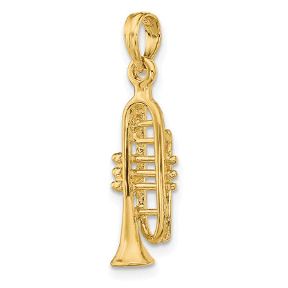 14K Gelbgold massiver, polierter 3-D-Trompeten-Anhänger