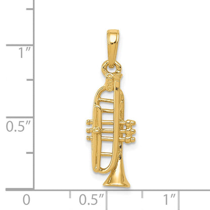 14K Gelbgold massiver, polierter 3-D-Trompeten-Anhänger