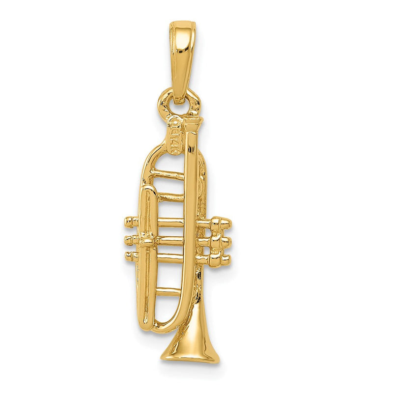 14K Gelbgold massiver, polierter 3-D-Trompeten-Anhänger