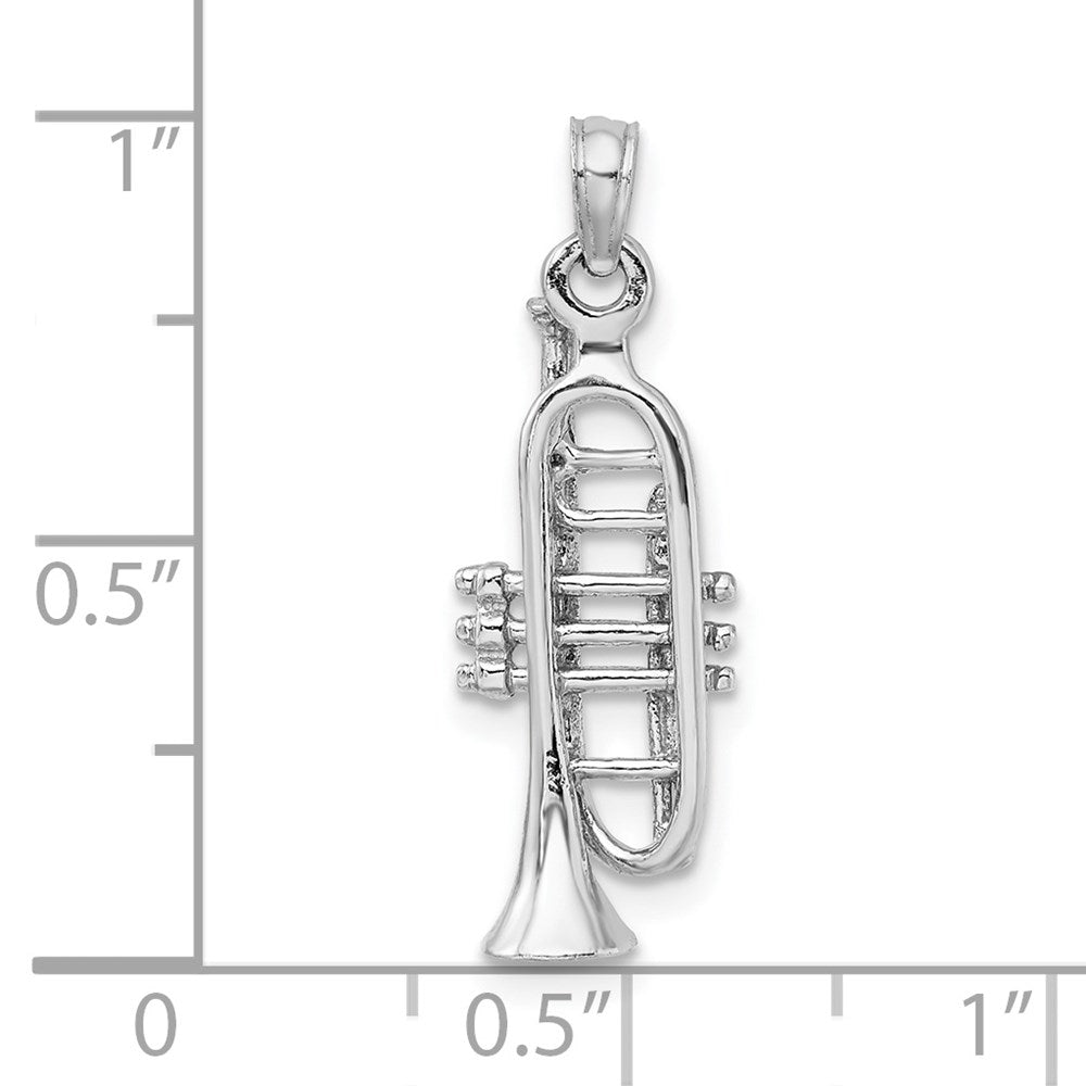 14K Weißgold Massiver Polierter 3-D Trompeten-Anhänger