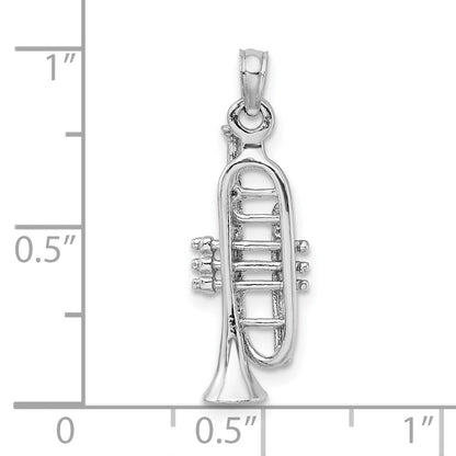 14K Weißgold Massiver Polierter 3-D Trompeten-Anhänger