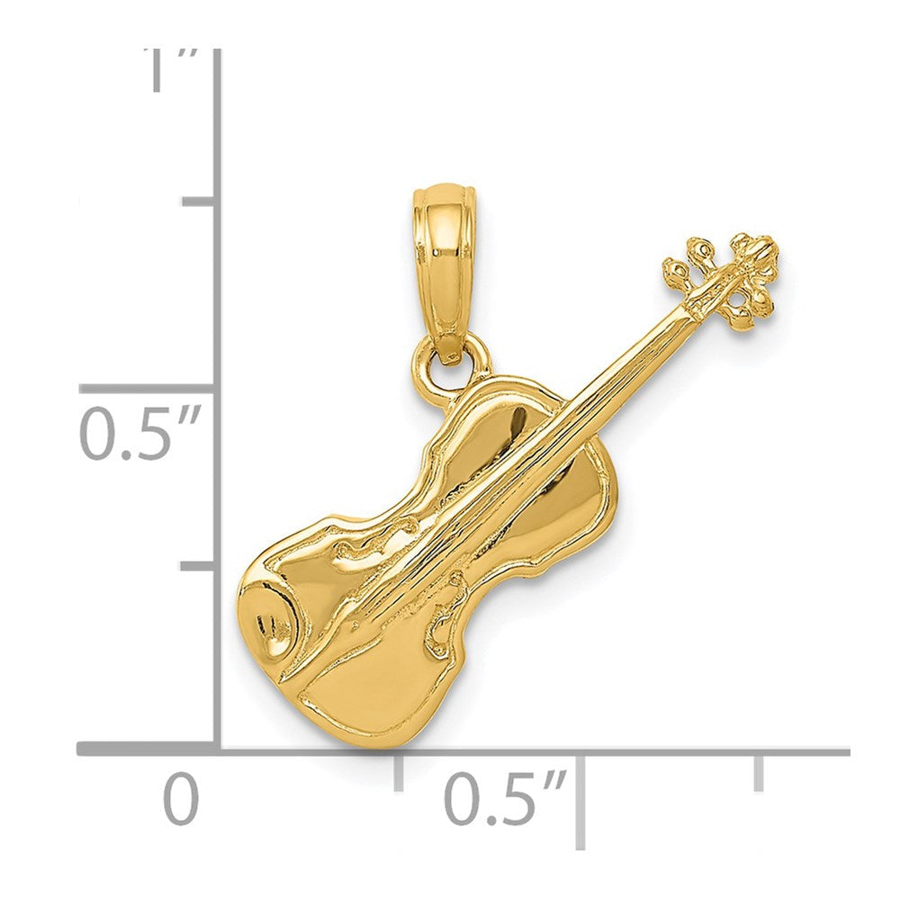 14K Gelbgold Poliert Massiv 3-D Geigen-Anhänger