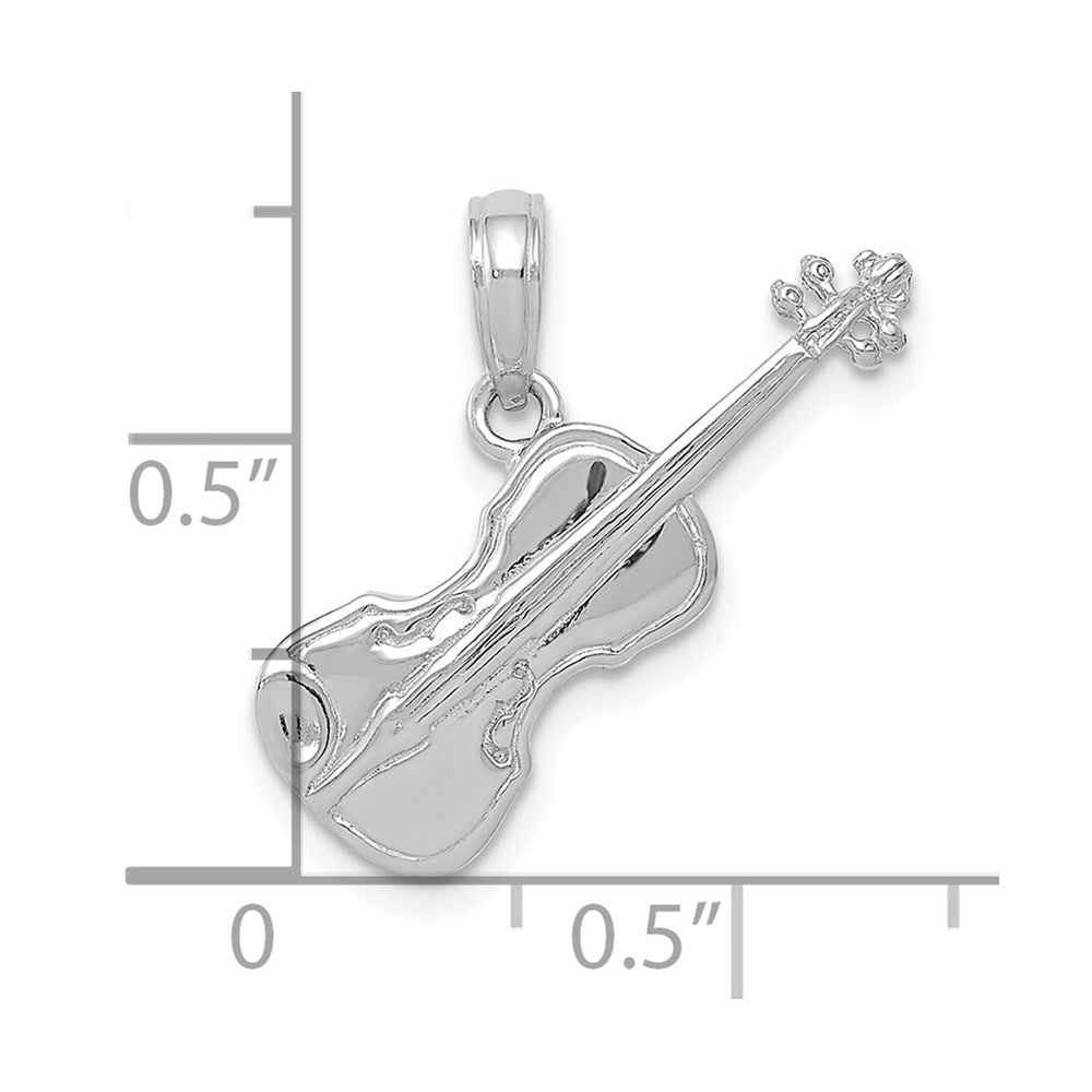 14K Weißgold Polierter Massiver 3-D Geigen-Anhänger