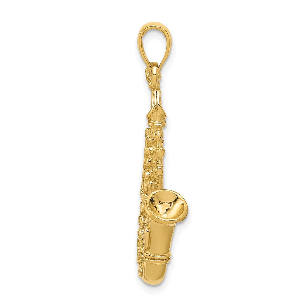 14K Gelbgold Solid Poliert 3-D Saxophon-Anhänger