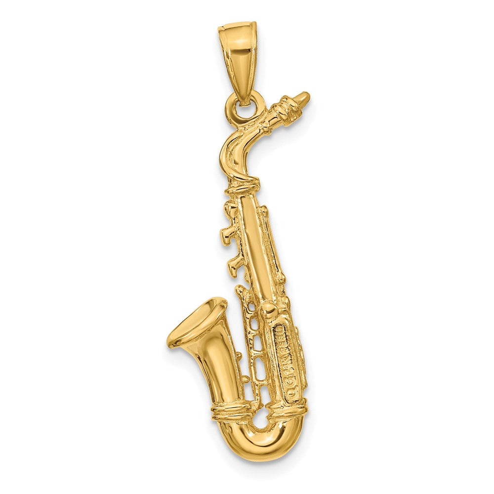 14K Gelbgold Solid Poliert 3-D Saxophon-Anhänger