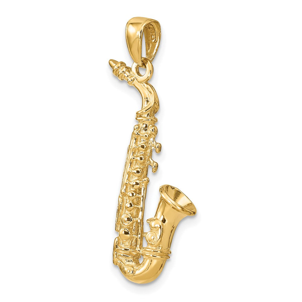 14K Gelbgold Solid Poliert 3-D Saxophon-Anhänger