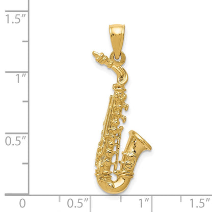 14K Gelbgold Solid Poliert 3-D Saxophon-Anhänger
