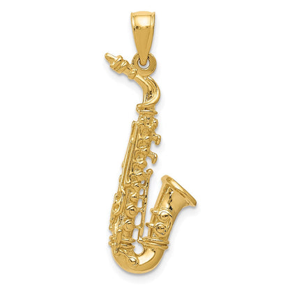 14K Gelbgold Solid Poliert 3-D Saxophon-Anhänger