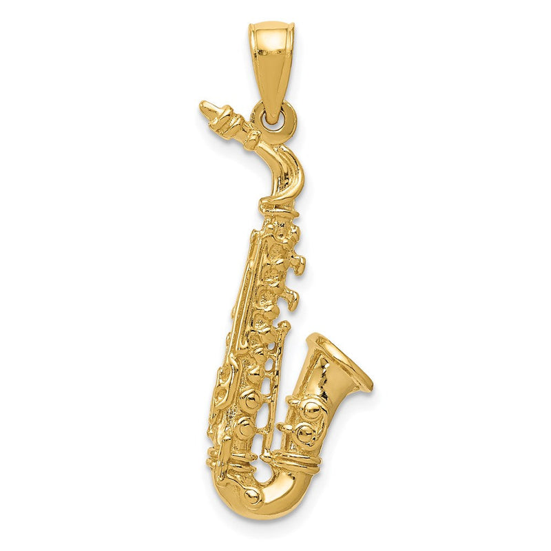 14K Gelbgold Solid Poliert 3-D Saxophon-Anhänger
