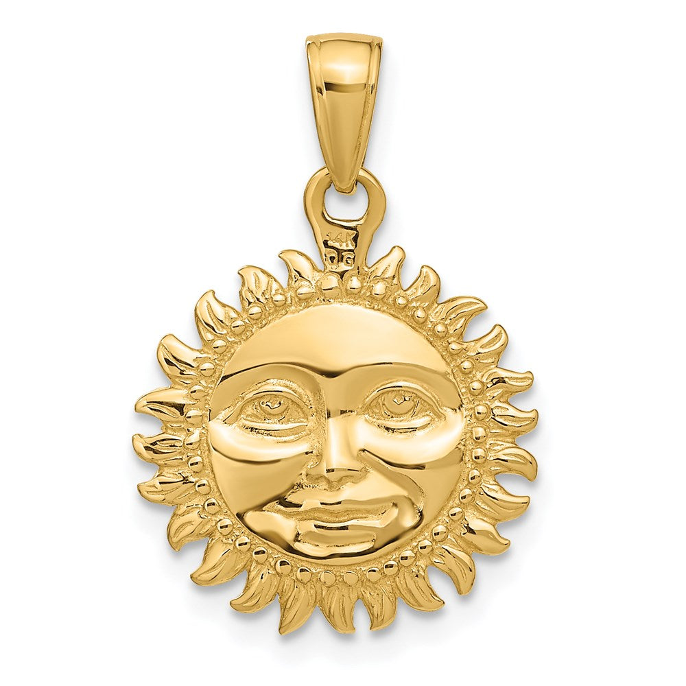 14K Gelbgold massiver polierter wendbarer Sonnenanhänger