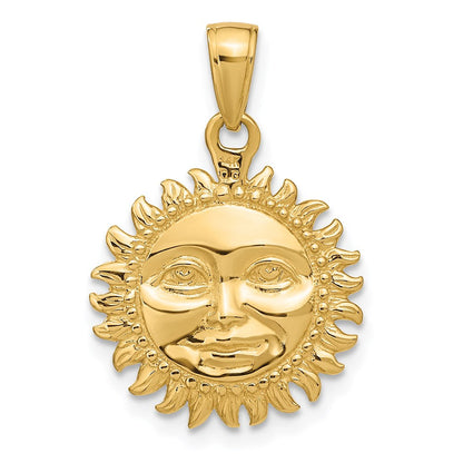 14K Gelbgold massiver polierter wendbarer Sonnenanhänger