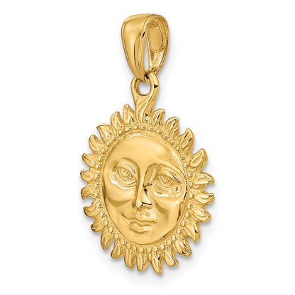 14K Gelbgold massiver polierter wendbarer Sonnenanhänger