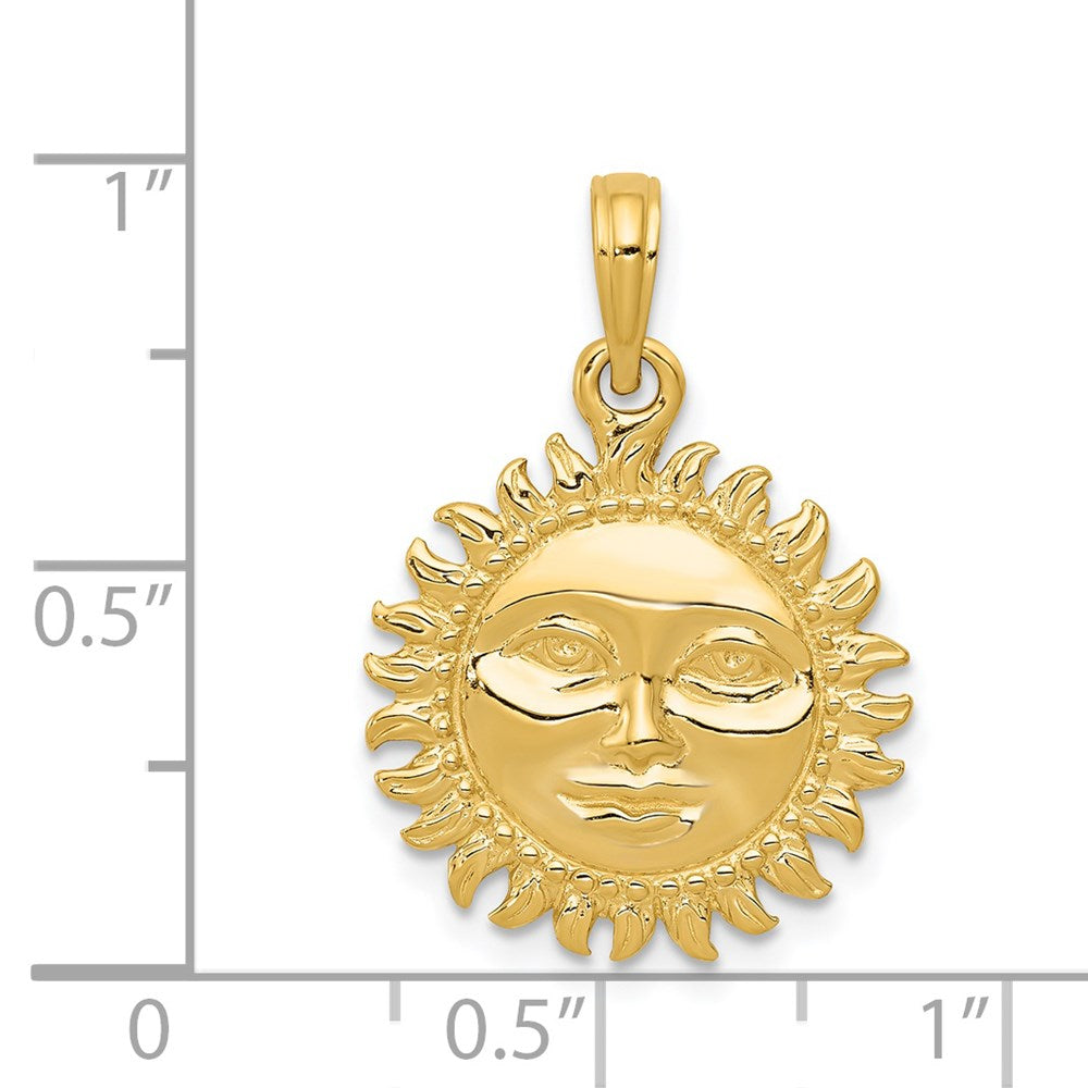 14K Gelbgold massiver polierter wendbarer Sonnenanhänger