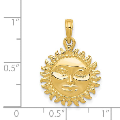 14K Gelbgold massiver polierter wendbarer Sonnenanhänger