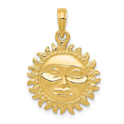 14K Gelbgold massiver polierter wendbarer Sonnenanhänger