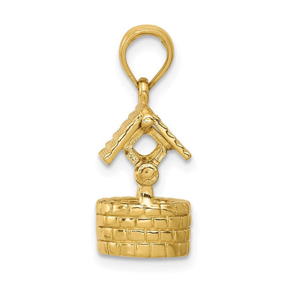 14K Gelbgold Poliert 3-D Beweglicher Brunnen-Charm (Wünsche)** Alternative, gebräuchlicher formuliert: **14K Gelbgold polierter 3-D beweglicher Wunschbrunnen-Charm