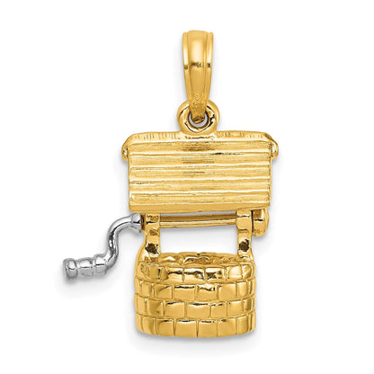 14K Gelbgold Poliert 3-D Beweglicher Brunnen-Charm (Wünsche)** Alternative, gebräuchlicher formuliert: **14K Gelbgold polierter 3-D beweglicher Wunschbrunnen-Charm
