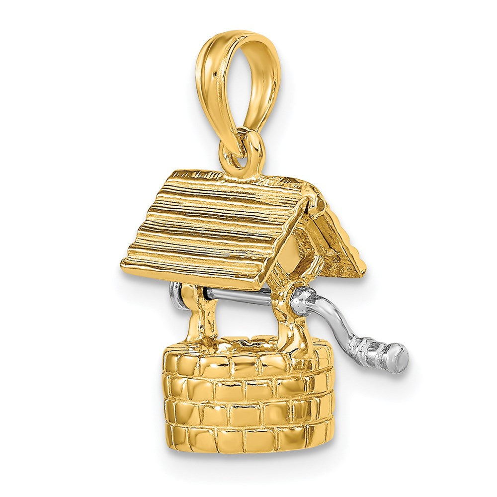 14K Gelbgold Poliert 3-D Beweglicher Brunnen-Charm (Wünsche)** Alternative, gebräuchlicher formuliert: **14K Gelbgold polierter 3-D beweglicher Wunschbrunnen-Charm