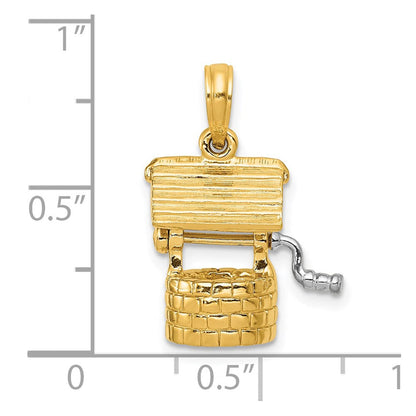 14K Gelbgold Poliert 3-D Beweglicher Brunnen-Charm (Wünsche)** Alternative, gebräuchlicher formuliert: **14K Gelbgold polierter 3-D beweglicher Wunschbrunnen-Charm