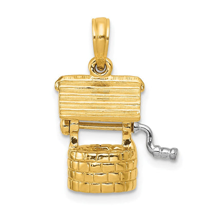 14K Gelbgold Poliert 3-D Beweglicher Brunnen-Charm (Wünsche)** Alternative, gebräuchlicher formuliert: **14K Gelbgold polierter 3-D beweglicher Wunschbrunnen-Charm