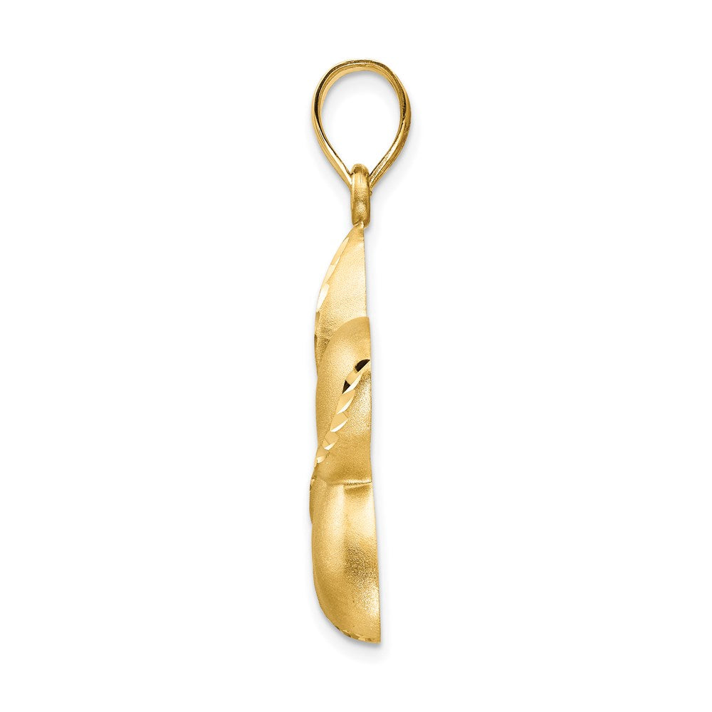 14K Gelbgold Satin Diamant-Cut Offener-Rücken Große Plumeria Anhänger** Alternative, sprachlich noch natürlichere Formulierung: **14K Gelbgold Anhänger, satiniert, diamantgeschliffen, mit offenem Rücken, große Plumeria