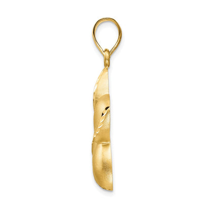 14K Gelbgold Satin Diamant-Cut Offener-Rücken Große Plumeria Anhänger** Alternative, sprachlich noch natürlichere Formulierung: **14K Gelbgold Anhänger, satiniert, diamantgeschliffen, mit offenem Rücken, große Plumeria