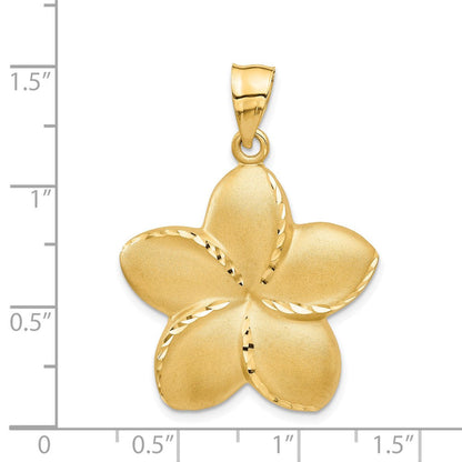 14K Gelbgold Satin Diamant-Cut Offener-Rücken Große Plumeria Anhänger** Alternative, sprachlich noch natürlichere Formulierung: **14K Gelbgold Anhänger, satiniert, diamantgeschliffen, mit offenem Rücken, große Plumeria
